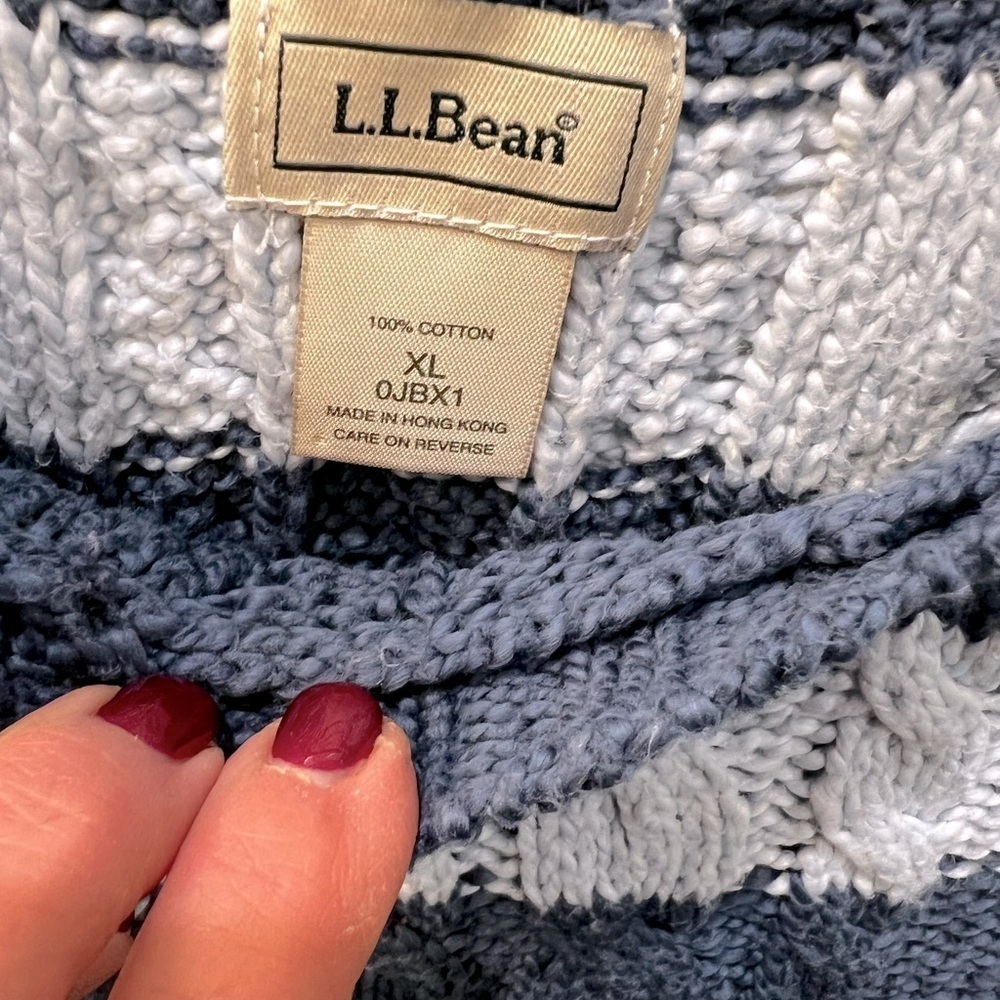 L.L. Bean 100% Cotton Cabled Striped Sweater Pullover Size XL - Picture 5 of 6